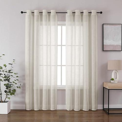 CUCRAF Leinen Voile Vorhänge mit Ösen Gardine für Schlafzimmer Wohnzimmer, Leinenfarbe, H260 x B140cm 2er Set