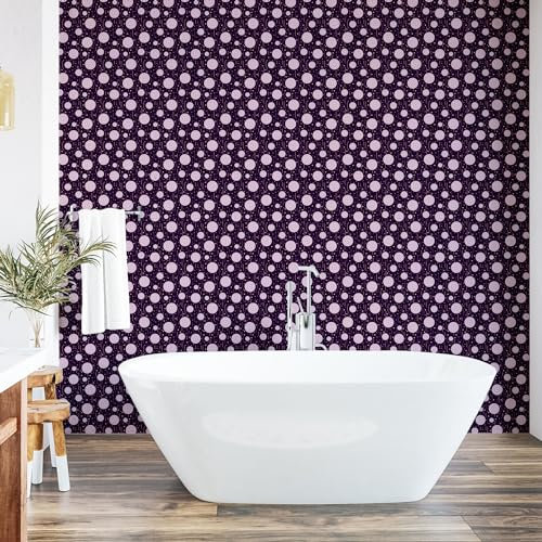 ABAKUHAUS Retro abziehbare & klebbare Tapete für Zuhause, Kreis-Punkte Short-Linien, selbstklebendes Wohnzimmer Küchenakzent, 33 cm x 250 cm, Dark Purple Pale Pink