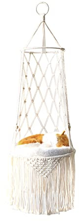 Nids de Chat Suspendus Balançoires Chat Tissée à La Main Hamac pour Chat en Macramé Macramé Tenture Murale avec Glandes Panier Mural en Coton Tressé, Modern Bohème Décoration Murale Maison