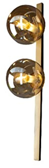 meineWunschleuchte Wandleuchte mit Schalter 2 flammmig, Metall Messing & Rauchglas Kugeln Amber mundgeblasen