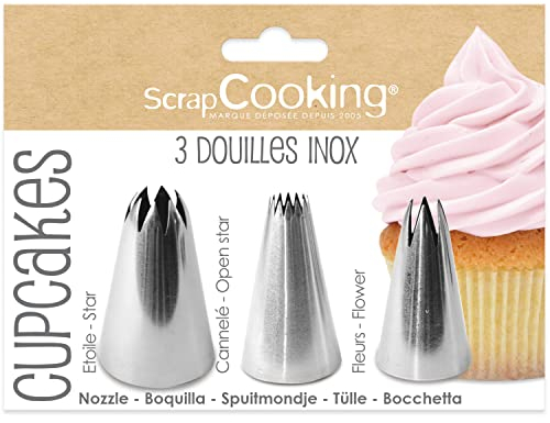 ScrapCooking 1833 - Juego de 3 boquillas para cupcakes, para decoración de pastelería, para tartas