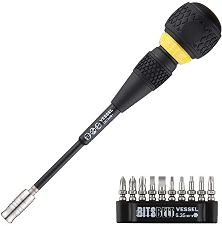 VESSEL - Ball Grip Ratchet Interchangeable Screwdriver with 10 PC. Bit Set 2200MBH120K01
