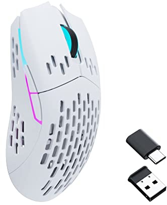 Keychron M1 Wireless Mouse, PAW3395 Sensor mit programmierbarer Makrotaste 26.000 DPI Unterstützt 2,4 GHz/Bluetooth 5.1, 79g Ultraleichtes, ergonomisches Design Bis zu 70 Stunden - weiß