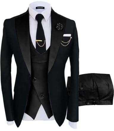 Wangyue Mens Black Black Suit Slim Fit Tuxedo 3 Piece Suits for Men Wedding Groomsmen Suit Prom Dress Tuxedo, M