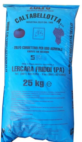 CALTABELLOTTA Zolfo Ramato 5% BLU Concime per Agricoltura Biologica per Orto e Giardino, uso professionale, 25 kg