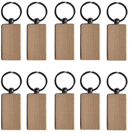 10 Portachiavi in Legno Vuoti per Incisioni, Grezzo, per Regali Fai Da Te, Forniture Artigianali (Rettangolare)
