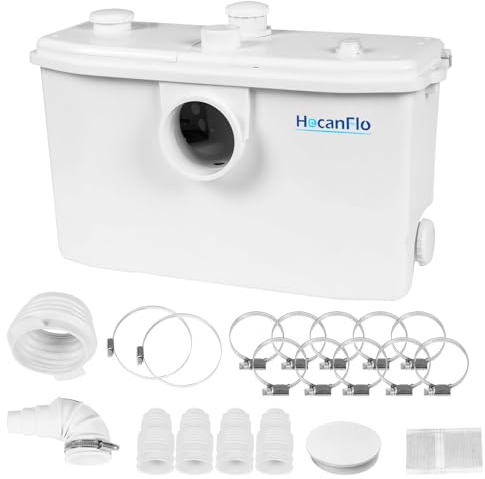 HOCANFLO 750W Trituratore Pompa Maceratore, Sistema di Sollevamento per WC, Lavandino e Vasca da bagno con Filtro a carbone, Quattro ingressi, due scarichi Bomba de agua FLO750W