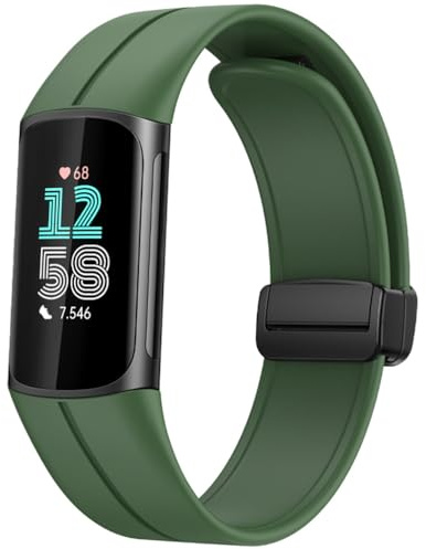 Miimall Armband Kompatibel mit Fitbit Charge 6/5 - Silikon Ersatzband mit Magnetverschluss - Grün