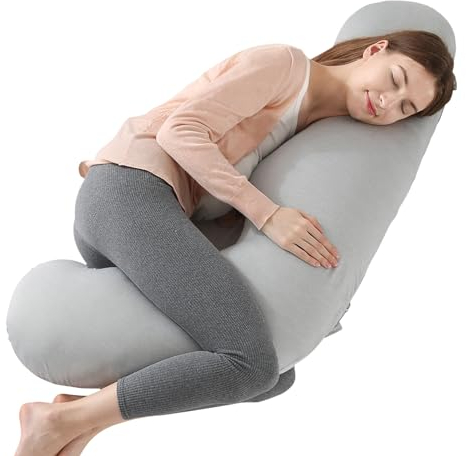 Wndy's Dream L shaped Support Pillow| Pregnancy Body Pillow with Premium Cotton Filling for Sports Recovery,Back, Neck & Leg Pain Relief with Machine Washable Pillowcase (Cooling grey)