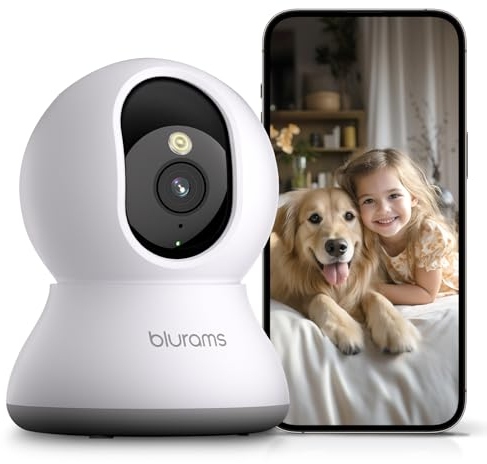 blurams Baby Monitor 2K, Überwachungskamera für den Innenbereich WiFi + 64G MicroSD, Kameras für Hunde/Haus/Kinder, Farb-Nachtsicht, One-Touch Call, Alarm, 360° Drehung