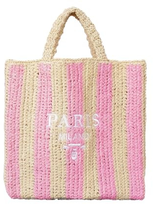 OWGSEE Straw Beach Bag for Women Summer Woven Tote Bag Packable Straw Purses and Handbags for Vacation Holiday (M-Pink)