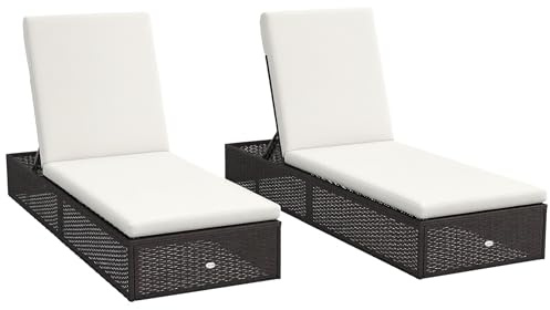 Outsunny PE Rattan Sun Loungers Set of 2 w/Five-Position Back, Mixed Brown