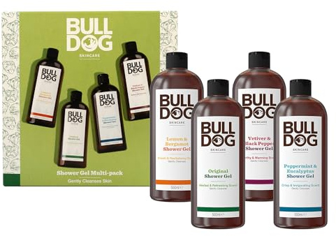 BULLDOG SKINCARE - Multi-Fragrance Shower Gel Giftset for Men | Shower Gel Pack of 4 x 500ml | Vegan Friendly