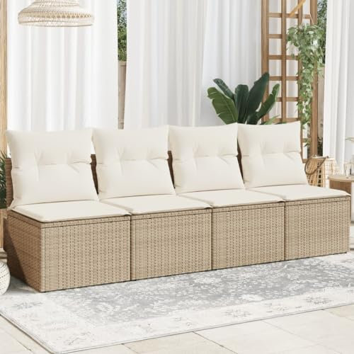 SECOLI Gartensofa 4 sitzer Rattansofa 4sitzer Balkonsofa Lounge Sofa Outdoor Kleines Terrassensofa Balkonmöbel Kleiner balkon-Beige-4-Sitzer