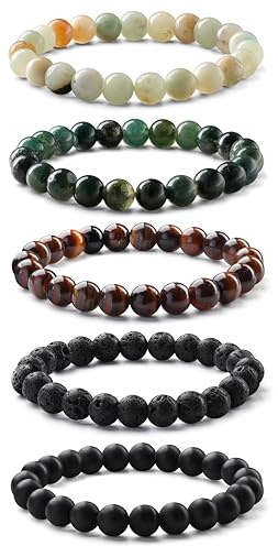 MILACOLATO Pulseras hombres de cuentas para 8MM Pulsera de tigre Pulsera de roca de lava mate Pulseras de cuentas para hombre elásticas ajustables Día del Padre Regalos de joyería para hombre-5RG