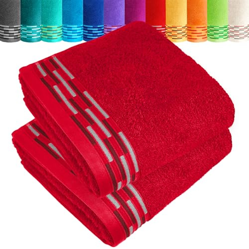 Lashuma Frottee Handtücher 50x100 Rot, Lugano 2er Set Baumwolle Handtücher mit Aufhänger
