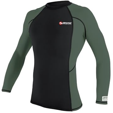Abysstar Herren Maglia Uomo Protettiva Con Maniche Lunghe In Lycra Uv 50+ Rash-Guard-Shirt, schwarz/grün, M-L