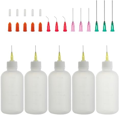 100ml Nadelflaschen, Dosierflasche, Nadelspitze Applikator Flasche, 5 Stück | 14 Dispensing feine Nadeln und 12 Kappen für DIY Handwerk Nachfüllen Leim, Acrylfarbe, Öl