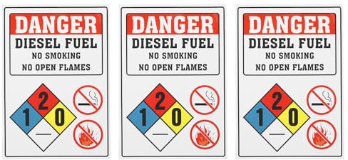 PATIKIL Lot de 3 Panneau d'Avertissement Autocollants Adhésifs 18x25 cm | Danger Carburant Diesel, Pas de Fumée