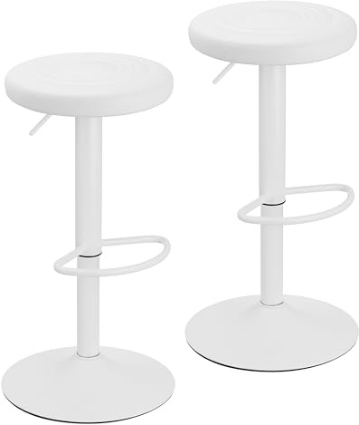 Baroni Home Drehhocker ohne Rückenlehne, höhenverstellbar, aus PP Sitz und Stahl, für Esszimmer, Küche, Bar, leicht und einfach zu bewegen, 35x35x55-76 cm, Weiß, 2 Stück