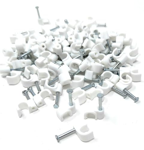 Fermacavi rotondi con chiodi, resistenti e versatili, ideali per la gestione dei cavi (bianco, 10 mm)