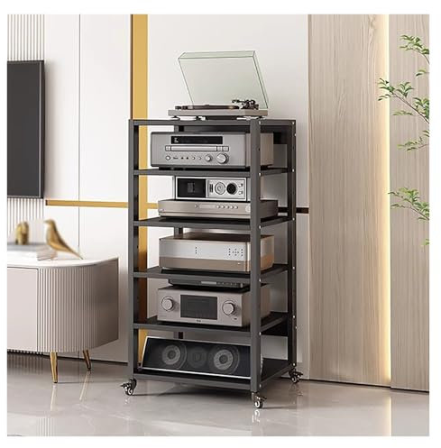 audio rack hifi regal Beweglicher AV-Medienständer Mit 6 Ebenen, Audio-/Videokomponenten-Rack, Schwere Regale Mit Rollen/verstellbaren Regalen, Platzsparende Stereo-Schrank-Aufbewahrungseinheit, Eckre