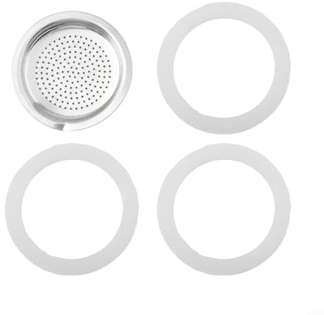 Espresso Maker Replacement Parts for Stainless Steel Moka Pot 1 Filter and 3 Silicone Gasket Seals for Aluminium Moka Pot and Stovetop Espresso Coffee Maker(2 Cup)