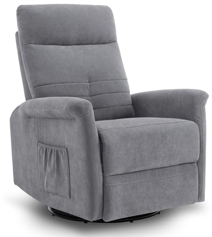 M MCombo Relaxsessel Fernsehsessel mit Liegefunktion Manuell, Massagesessel mit Wärmefunktion, TV Sessel mit Wippfunktion & Drehfunktion, Wohnzimmer Schlafzimmer, 7013 (Hellgrau)
