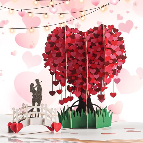 TIVUNORON 3D Valentinstag Jahrestag Karte, Pop-Up Geburtstagskarte, 3D Herz Valentinstagskarte, Grußkarte für Geburtstag, Hochzeit, Jubiläum, Engagement, Pop-Up Karte Liebesbaum mit Umschlag