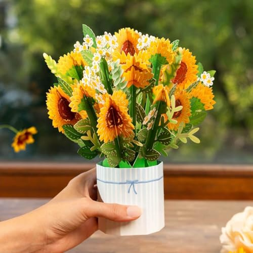 papercrush® Pop Up Bouquet di girasole - 3D Carta regalo compleanno originale per donne (sorella, amica, collega), Biglietto auguri pop up per pensione o collega che va via, Thank you card speciale