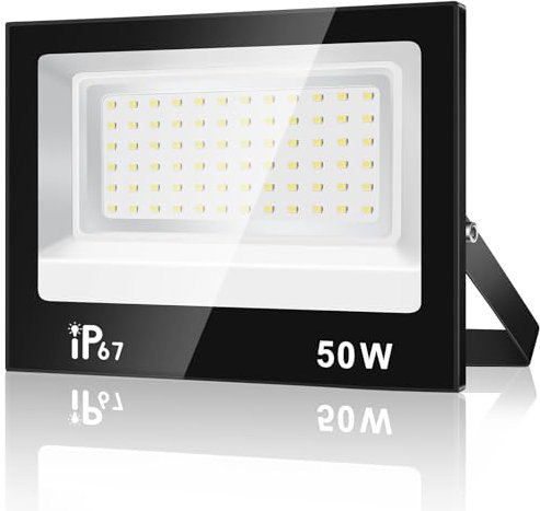 URTBST 50W Faretto Led da Esterno,5000LM Faretti LED Esterno,7000K Bianca Fredda Faro LED Esterno,IP67 Impermeabile Super Luminoso Faretti LED per Giardino,Cortile,Garage,Patio