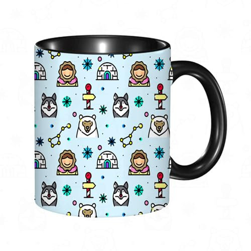 HRRASFAZF Taza divertida de cerámica de 11 onzas,Patrón sin costuras del Ártico con objetos en estilo de línea Ilustració,Tazas Originales de Desayuno - Graciosos Ideas para Regalos - Cerámica 330 ml