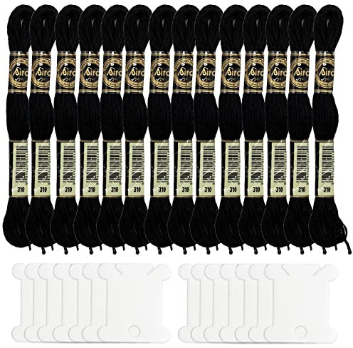 14 pezzi di filo da ricamo nero con 14 bobine, ricamo seta da ricamo a croce nera filo di cotone per lavori a mano, per lavori a maglia, ricamo progetti di cucito