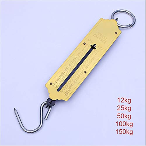 HXZJUIKL 12 kg 25 kg 50 kg 100 kg 150 kg Gepäckwaage Angelwaage Reisewaage Mechanische Hängehakenwaage Tragbare Wiegegenauigkeit Messung,Silber-100kg