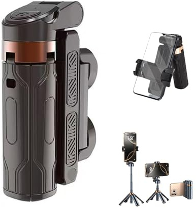 Portable Selfie Stick, Mini Phone Tripod with Bluetooth Remote Control, Double Cold Shoe Mount, 360° Rotating Retractable Tripod for iPhone/Android Phones (Black)