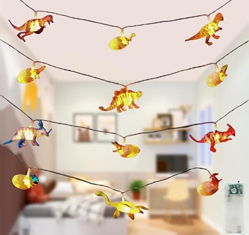 LakiHomi Lichterkette Innen, Dino Lichterkette Batterie, Kinderzimmer Deko Junge,3.5 M 12 LED Dino Toys, Kinder Lichterketten für Bett Hausbett Junge Mädchen Deko Kinderzimmer