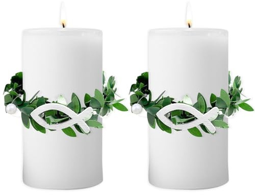 Droppskydd 4cm-9cm för Kommunionljus & Dopljus - Ljusring med Vit Fiskdekoration för Bröllop, Dop och Kommunion (2 Stycken)