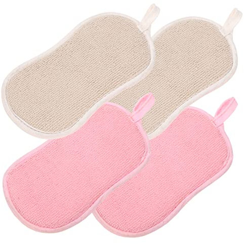 SECFOU 4 pcs Reusable Dual Sided Dishwashing Sponge Scrubber Pads for Kitchen Cleaning Non Scratch Durable for Dishes Pots and Table Wiping and Colors