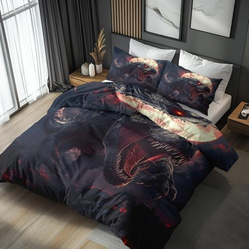 Générique Housse de Couette Dinosaure 220x240, Parure de Lit Jurassic T-Rex, Réversible, Linge de Lit 2 Personnes + 2 Taies d’Oreiller 65x65 cm LSZFQ1735