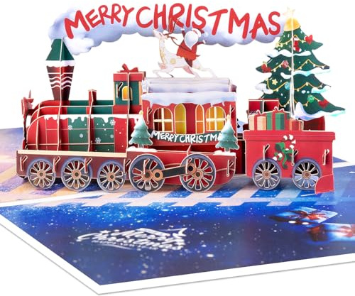 CNLITIHEKA 3D Zug-Weihnachtskarte, Traumzug Pop Up Karten für Winter, Weihnachten oder Feiertage, inklusive Umschlag