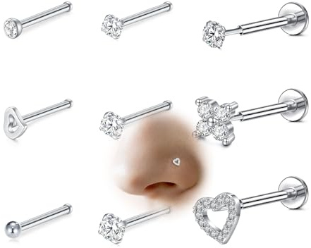 VFUN Threadless Nasenpiercing Cz Nasenstecker Für Damen Herren Labret Piercing Lippenpiercing Push In Flat Back Stud Earrings Cz Nose Nostril Tragus Helix Piercing