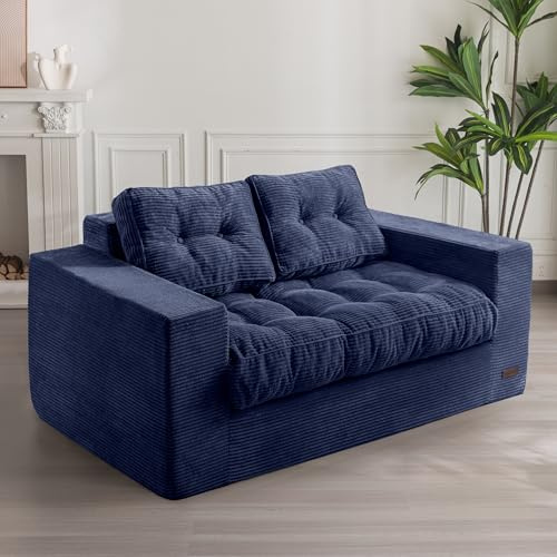 MAXYOYO Canapé 2 Places en Velours Côtelé, Floor Sofa Rembourré avec Accoudoirs, Canapé Causeuse avec Coussin et Dossier Capitonnés, Grand Sofa Poire pour Chambre à Coucher ou Salon
