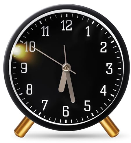 PORFOYO Wecker Analog - Wecker Ohne Ticken, Metall Weckers, Lauter Alarm Geräuschlos, Batteriebetrieben, Tischuhr für Bürobereich Schlafzimmer Reisen(Schwarz)