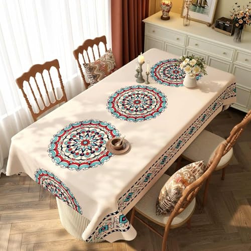 Fansu Mantel Hule Mesa Rectangular Exterior, Estilo Exótico Manteles Impermeables Antimanchas Plastico PVC Mantel Mesa Jardin para Fiesta Cumpleaños Picnic Cocina (Estilo Mandala,60x90cm)
