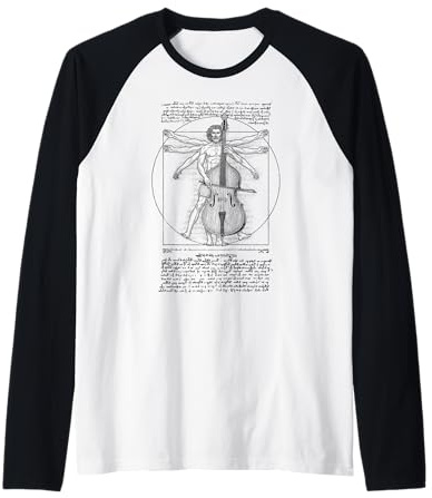 Contrebasse Bassiste Vitruvian Man Leonardo Da Vinci Musicien Manche Raglan