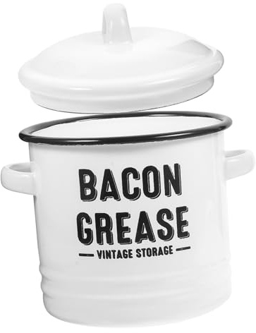 FONDOTIN Vintage Enamel Cooking Pot with Dual Handles Thick Coating Microwave-safe Bacon Grease Container and Household Soup Stock Pot for Kitchen Storage and Food Preparation