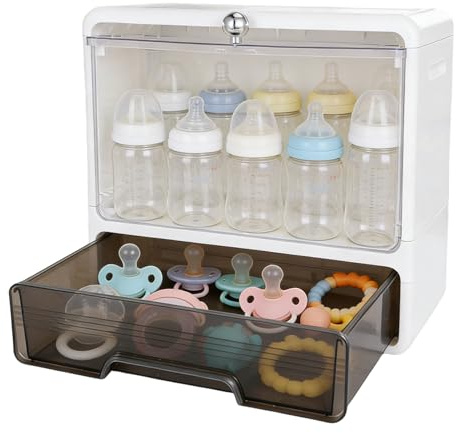 Rainmae Baby Bottle Storage Organizer, Baby Bottle Station Organization with Drawer, Bottles, Nursery Cabinet for Countertop and Kitchen, Baby Organizers and Storage for Bottles, Pacifiers, Pump Part