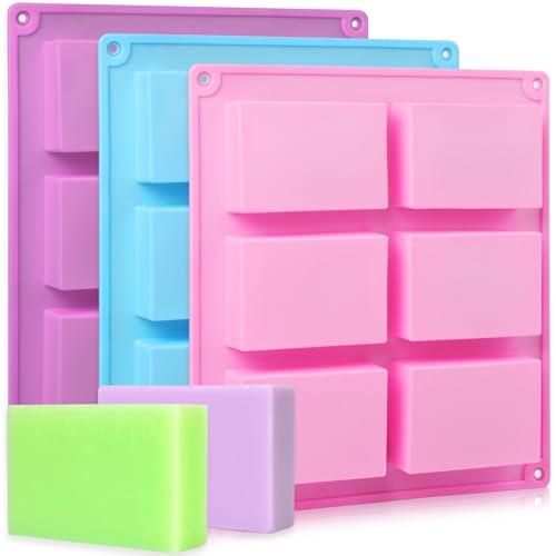 Surflyee 3 Stück Seifenformen Silikon, 6 Hohlraum Silikonform Seife, Rechteckig Seife Selber Machen Formen, DIY Silikonform für Kekse Schokolade, Enthält 50 Verpackungsbeutel