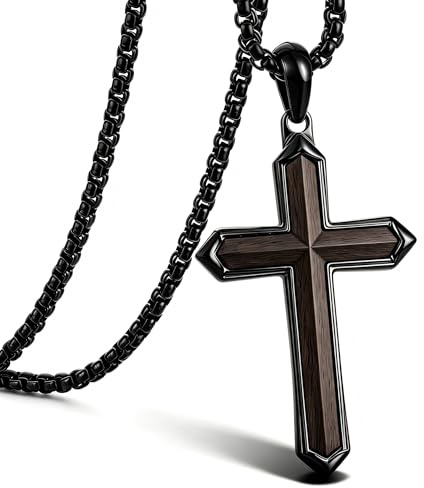 GTMJ Kreuz-Halskette für Herren, hypoallergen, wasserdicht, Holz-Kreuz-Halsketten mit verstellbarer Kette, christlicher Schmuck, Osterkorbfüller, Geschenke für Männer