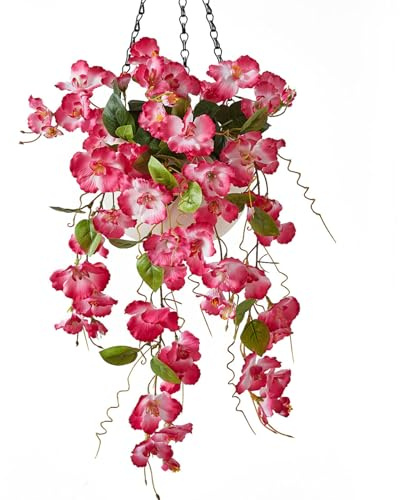 KASESSS Artificial Hanging Plants Bush, UV-Resistant Fake Hanging Plants, Artificial Hanging Flowers Long, Silk Flowers, Plastic Flower for Table Home Wedding Indoor Outdoor Yard Balcony, Pink
